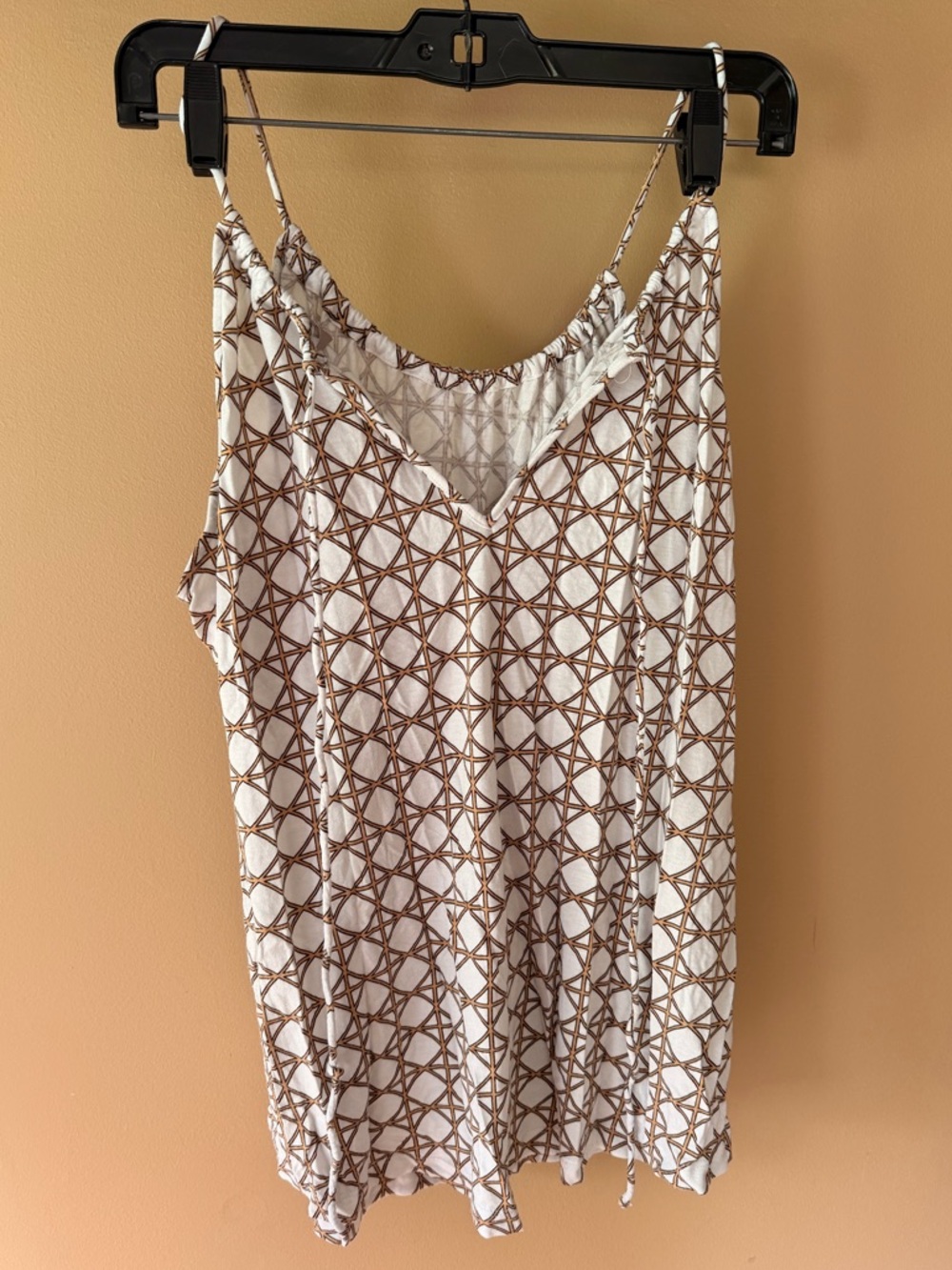 Banana Republic White Spaghetti-Strap V-Neck Tank with Brown Geometric Print
